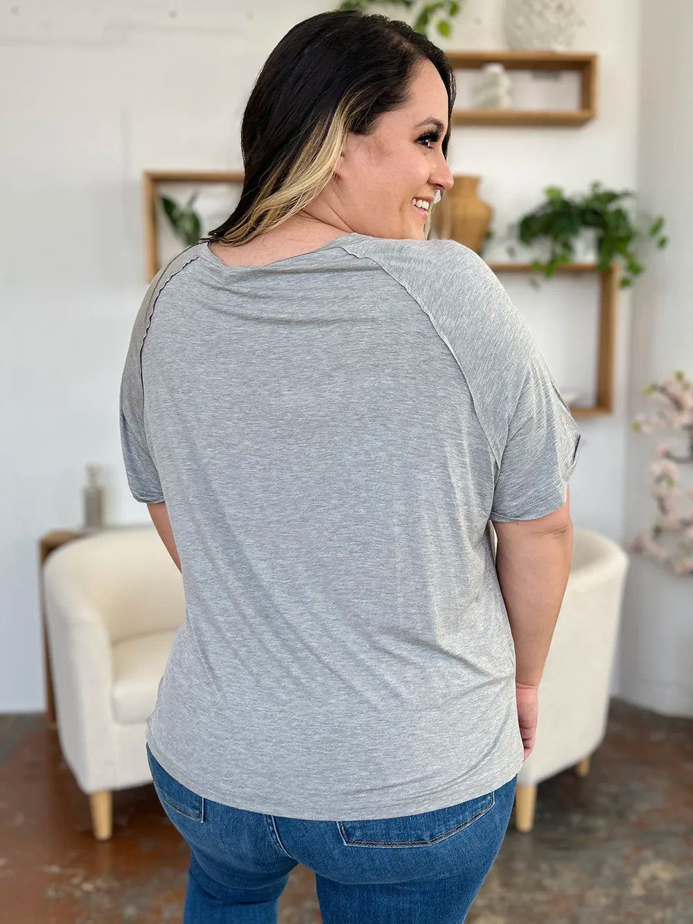 Basic Bae Full Size Bamboo Slit V-Neck Short Sleeve T-Shirt - Velora Luxury Fashion