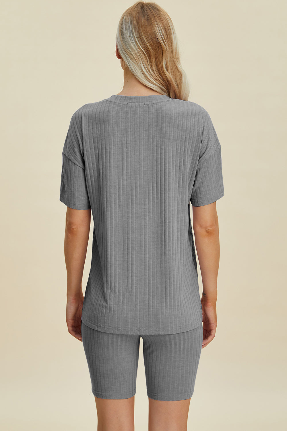 Basic Bae Full Size Ribbed V-Neck Short Sleeve Top and Shorts Set - Velora Luxury Fashion