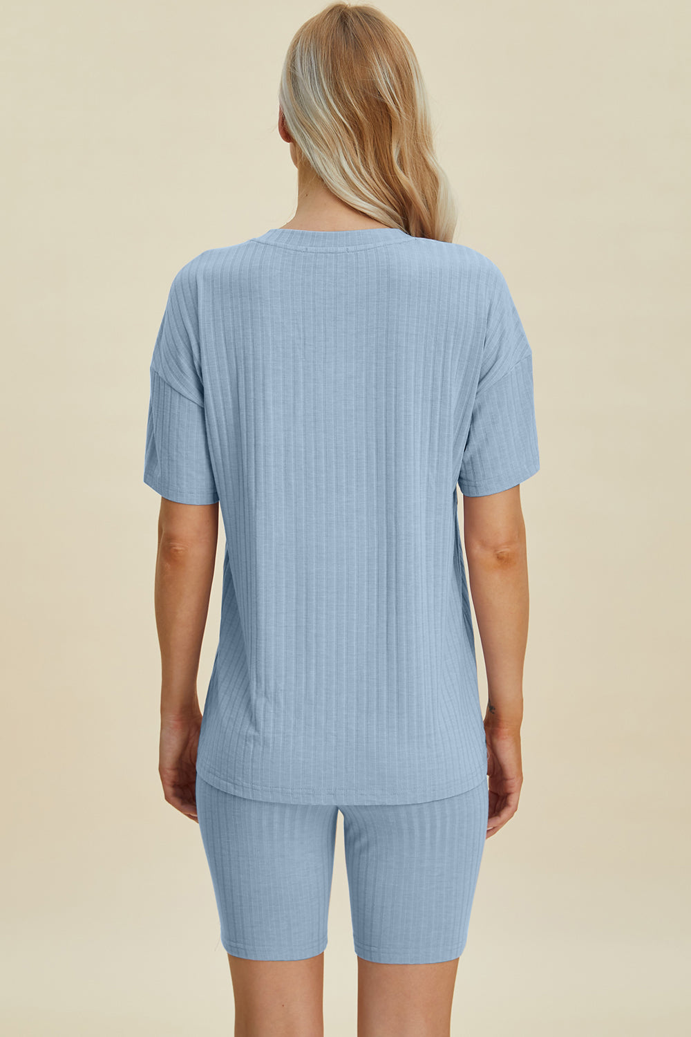 Basic Bae Full Size Ribbed V-Neck Short Sleeve Top and Shorts Set - Velora Luxury Fashion