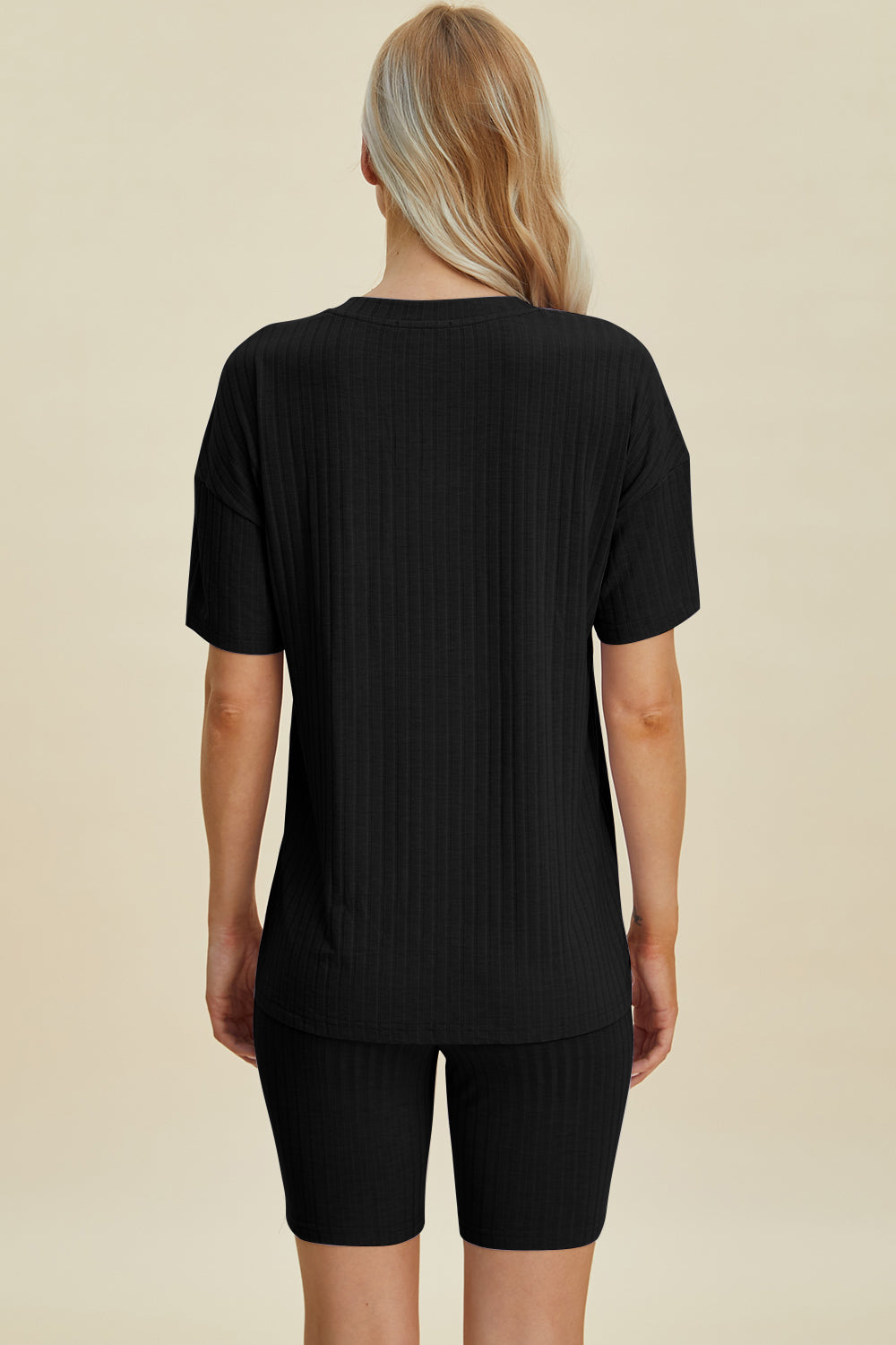 Basic Bae Full Size Ribbed V-Neck Short Sleeve Top and Shorts Set - Velora Luxury Fashion