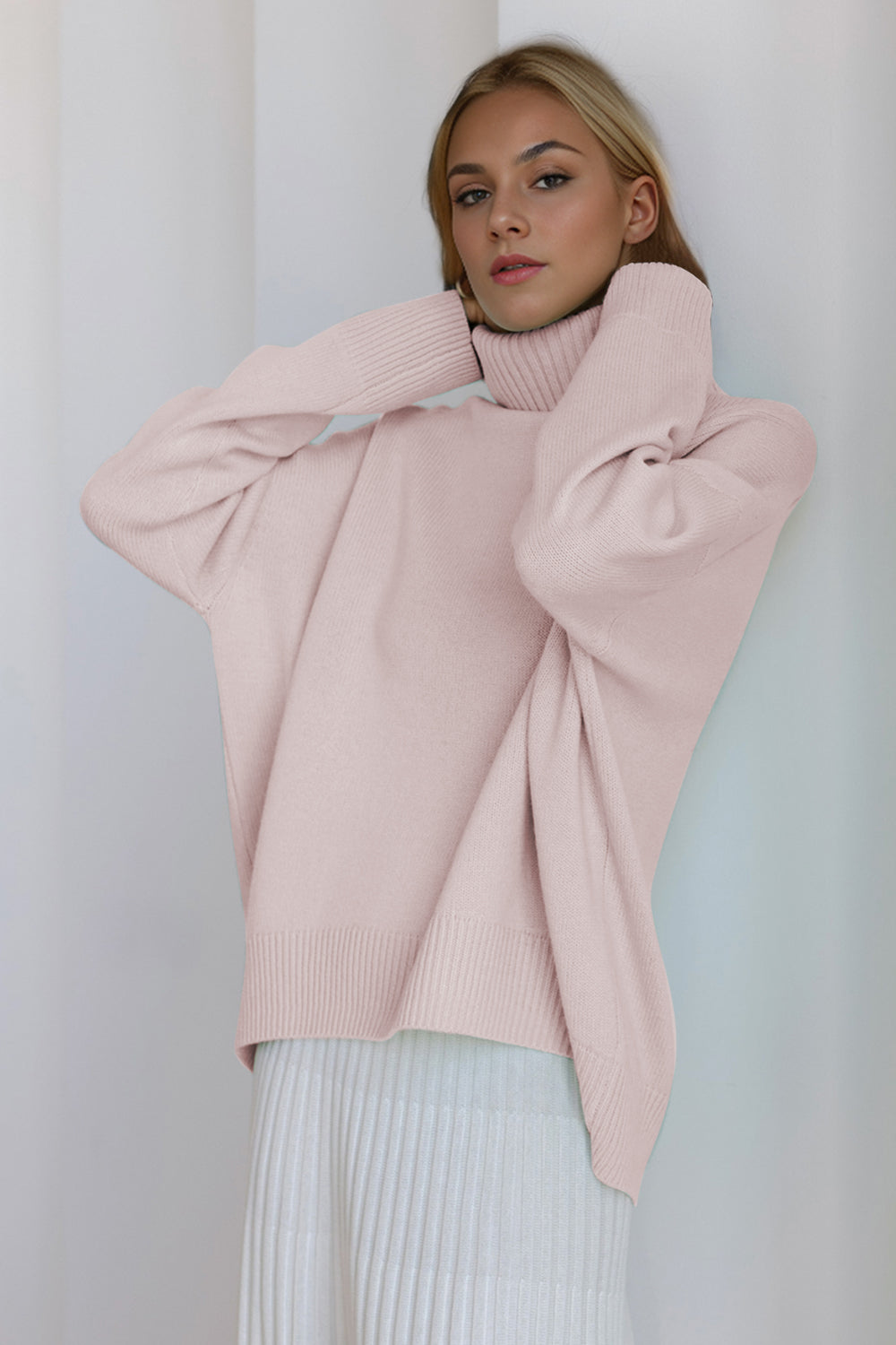 Basic Bae Turtleneck Dropped Shoulder Long Sleeve Sweater - Velora Luxury Fashion