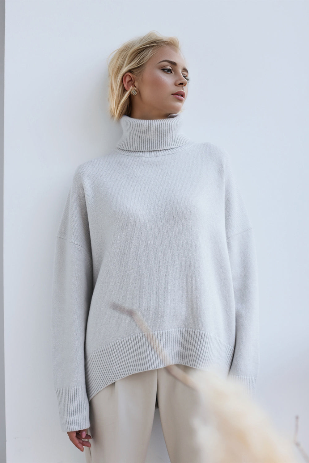 Basic Bae Turtleneck Dropped Shoulder Long Sleeve Sweater - Velora Luxury Fashion