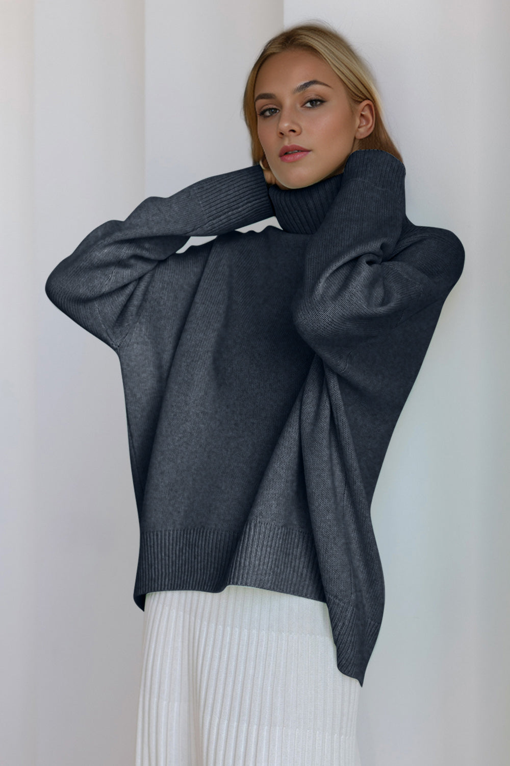 Basic Bae Turtleneck Dropped Shoulder Long Sleeve Sweater - Velora Luxury Fashion
