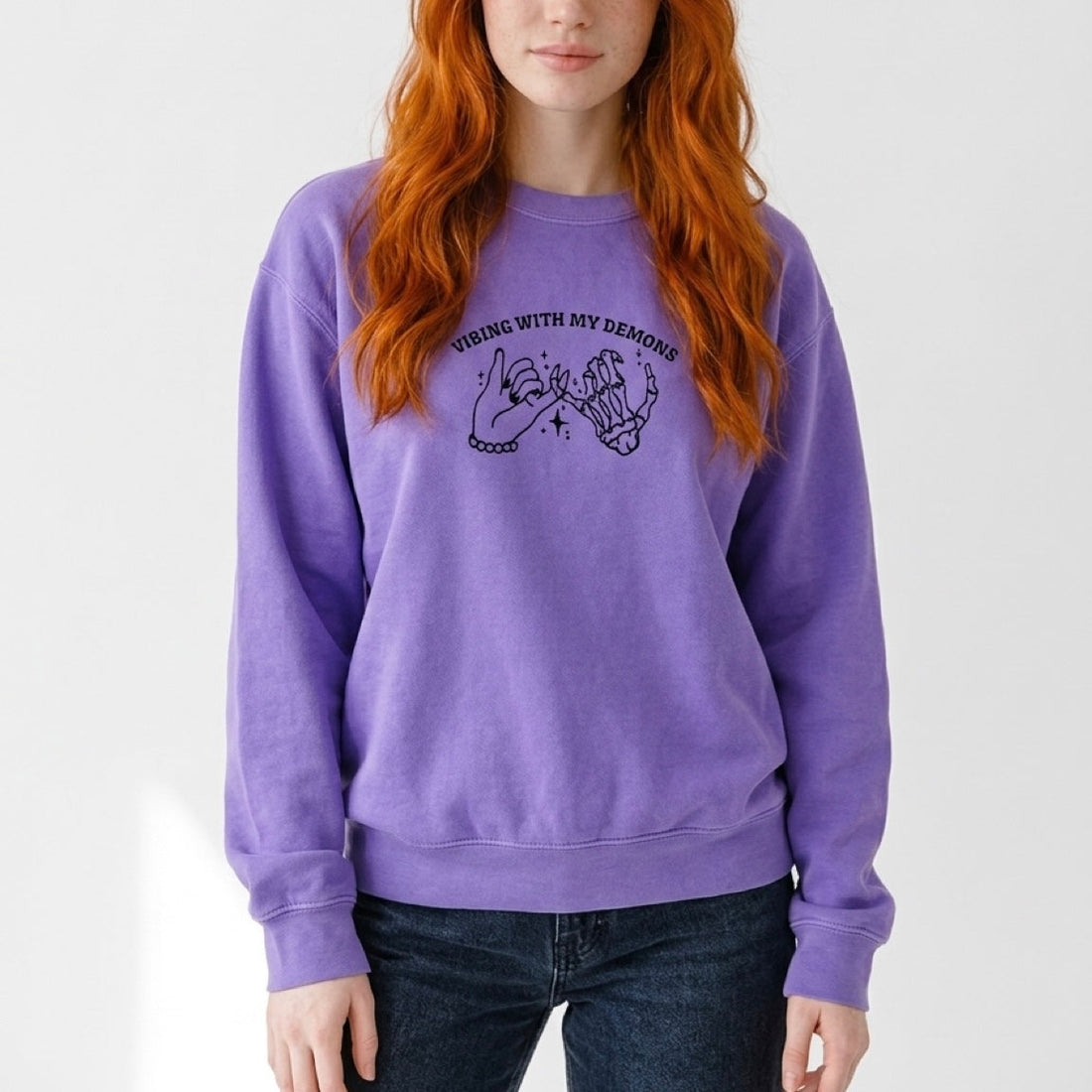 Vibing With my Demons Embroidered Crewneck Sweatshirt