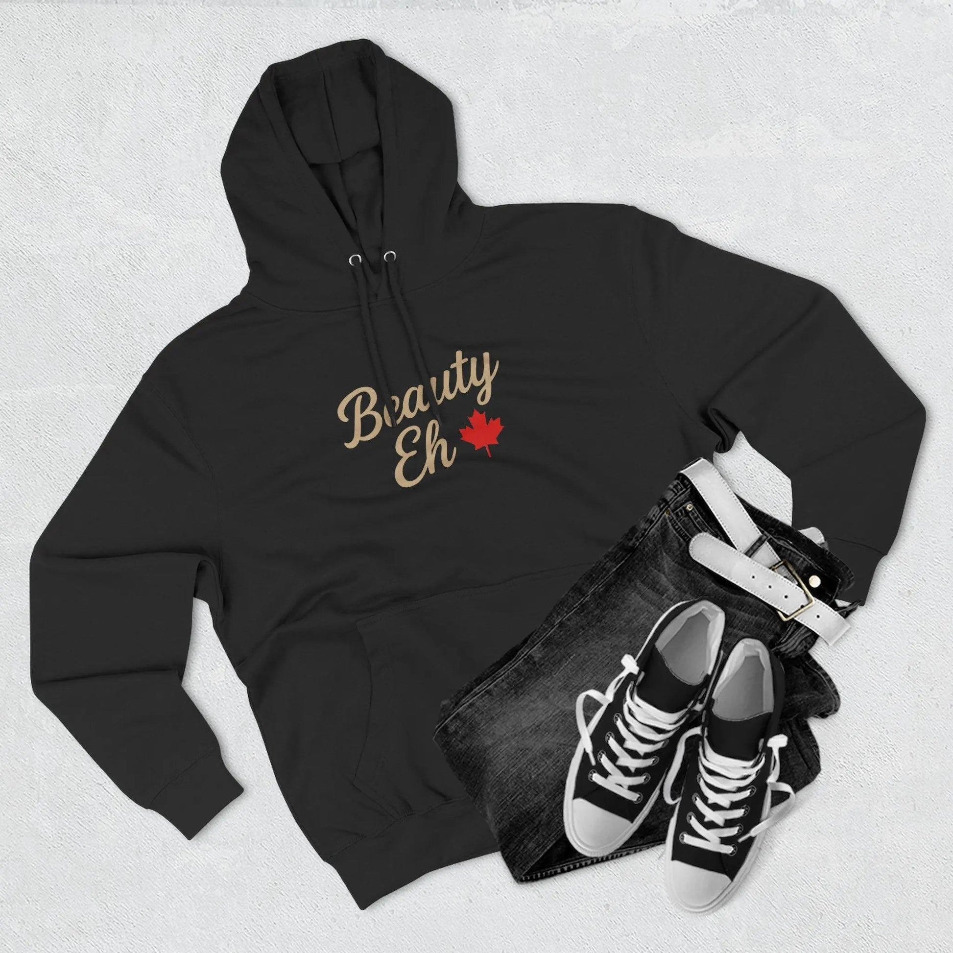 Beauty Eh Canadian Hoodie - Maple Leaf Pride Pullover Sweatshirt - Womens Canada Day Apparel - Cozy Fleece Lined Hooded Sweatshirt - Velora Luxury Fashion