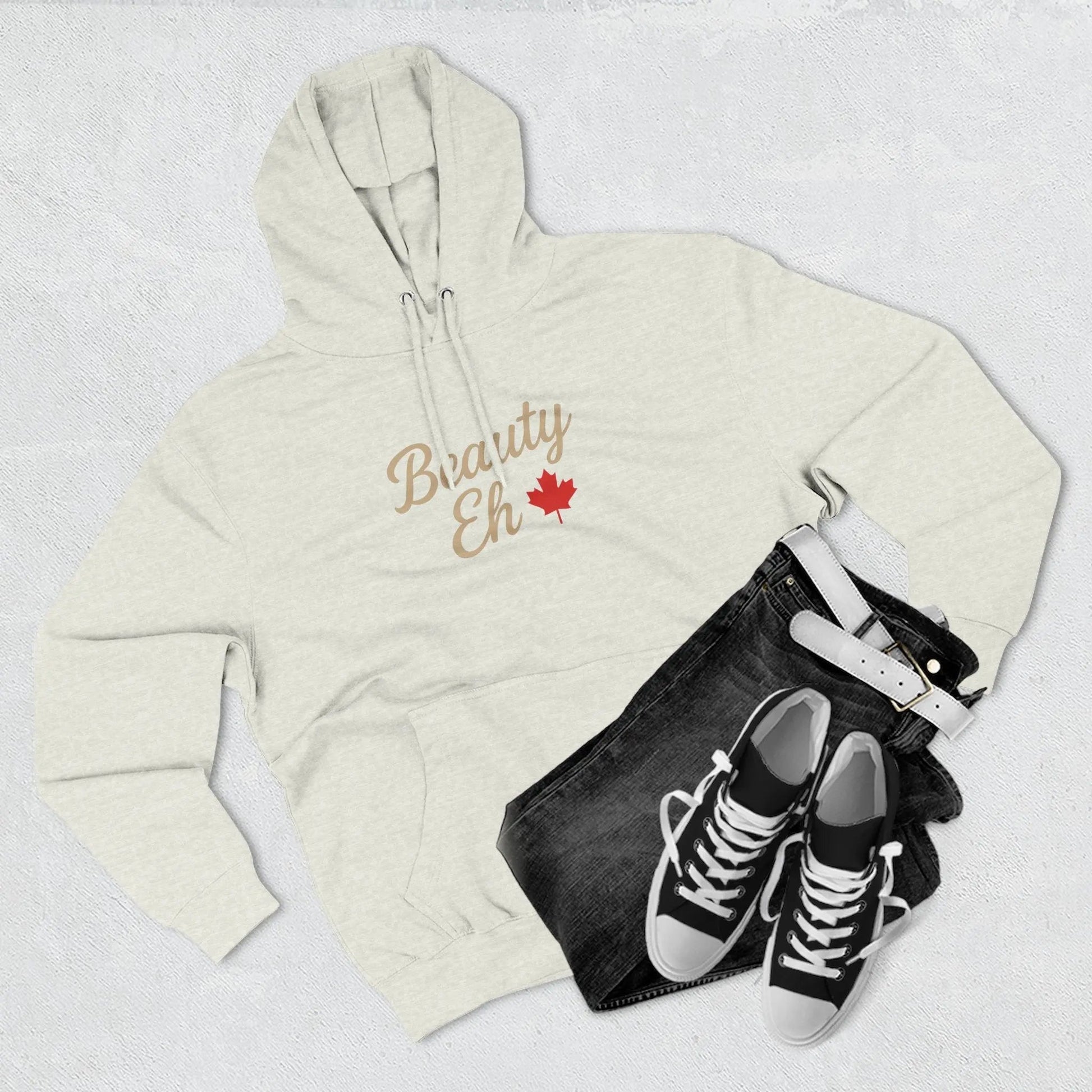 Beauty Eh Canadian Hoodie - Maple Leaf Pride Pullover Sweatshirt - Womens Canada Day Apparel - Cozy Fleece Lined Hooded Sweatshirt - Velora Luxury Fashion