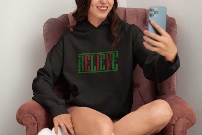 BELIEVE Rhinestone Shirt – Christmas Sparkle Red & Green Bling Apparel | Blingdazzel