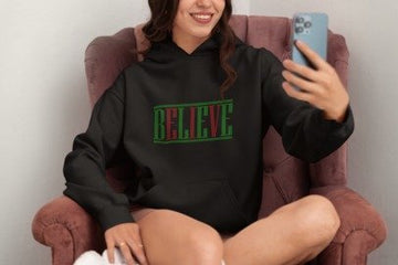 BELIEVE Rhinestone Shirt – Christmas Sparkle Red & Green Bling Apparel | Blingdazzel