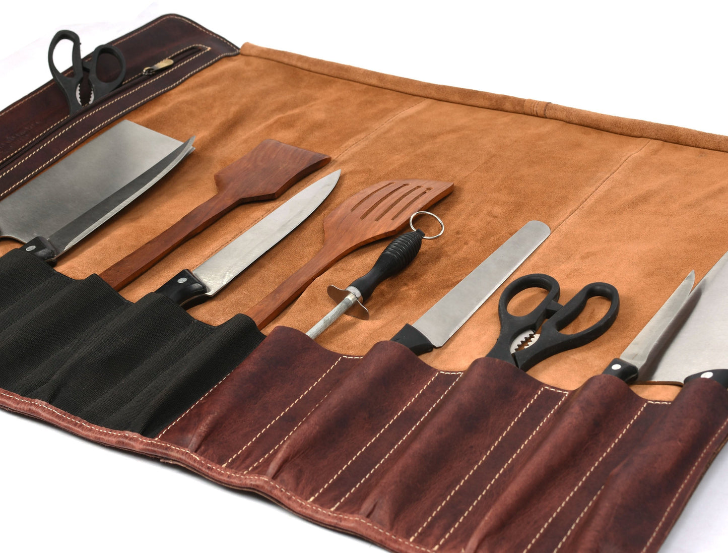Bend Leather Chef Knife Roll 10 Slot - Walnut Brown - Velora Luxury Fashion