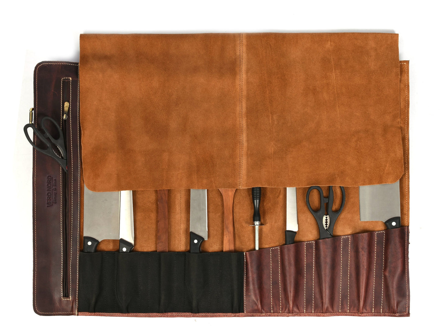 Bend Leather Chef Knife Roll 10 Slot - Walnut Brown - Velora Luxury Fashion