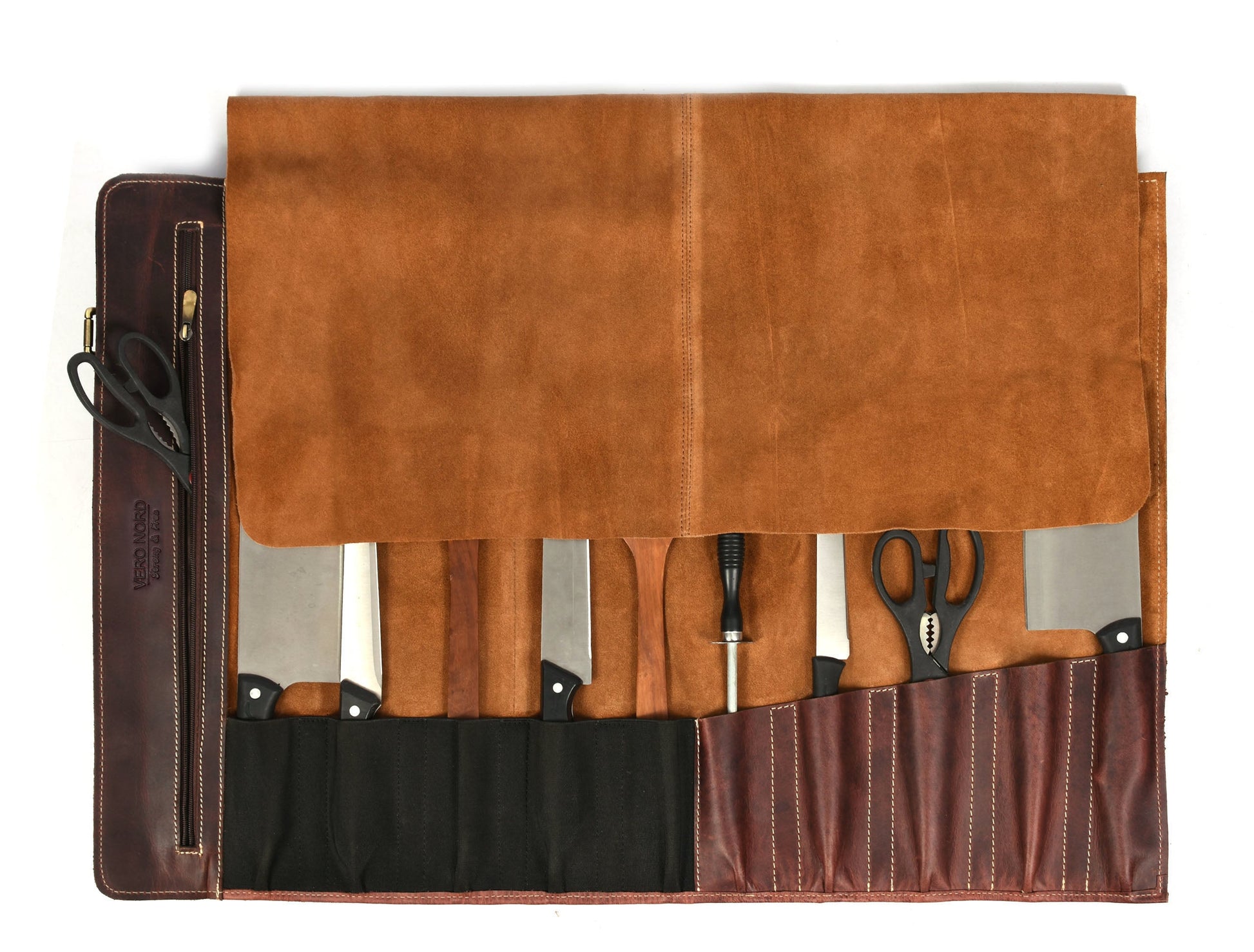 Bend Leather Chef Knife Roll 10 Slot - Walnut Brown - Velora Luxury Fashion