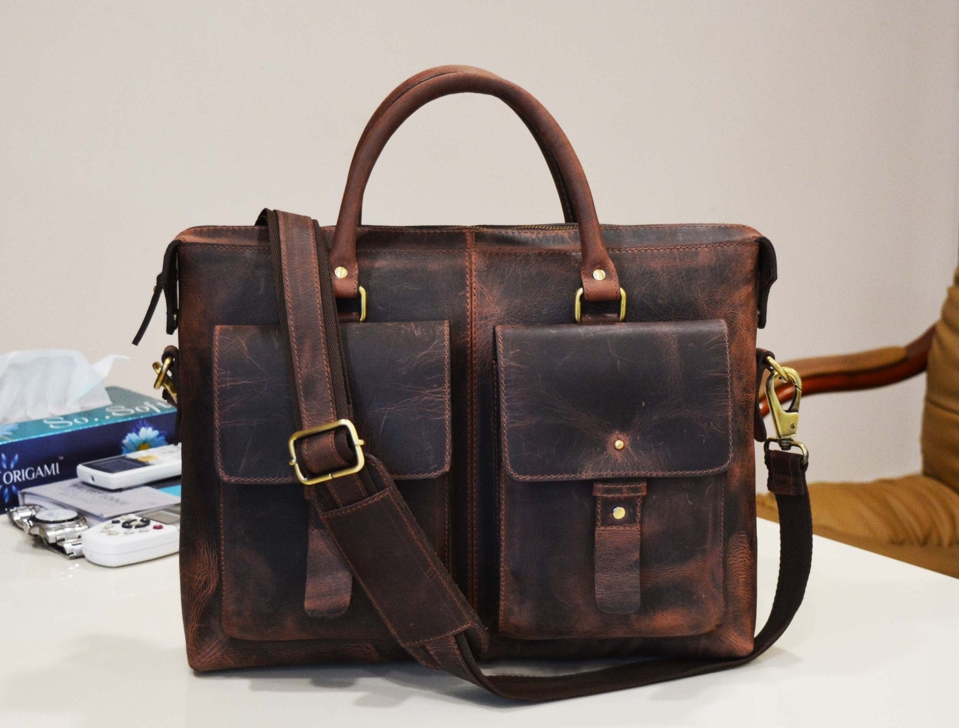 Berkeley Leather Portfolio Bag - Walnut Brown - Velora Luxury Fashion