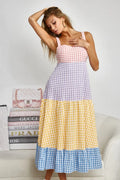 BiBi Color Block Tiered Gingham Dress - Velora Luxury Fashion