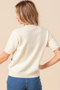 BiBi Crochet Flower Patch Sweater Top - Velora Luxury Fashion