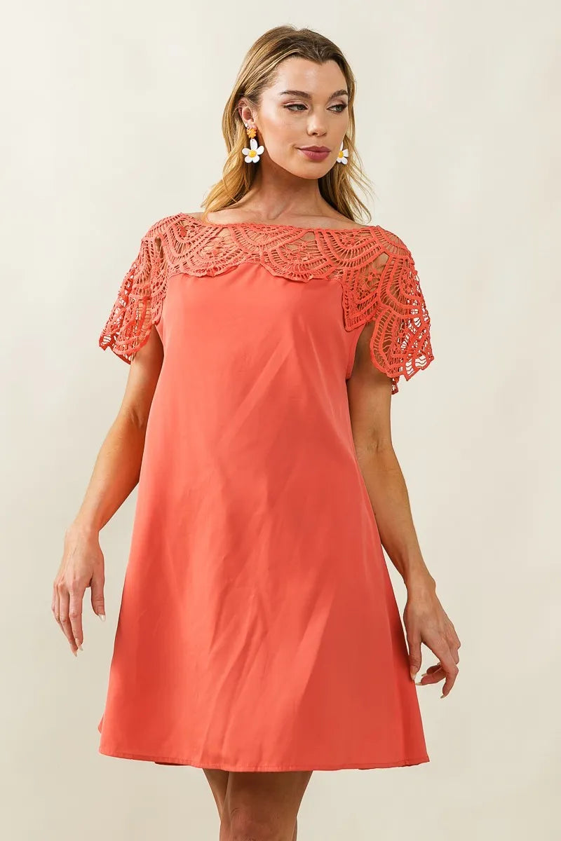 BiBi Crochet Lace Yoke Detailed Wrinkled Dress - Velora Luxury Fashion