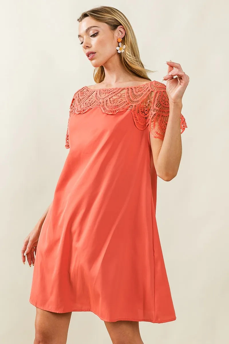 BiBi Crochet Lace Yoke Detailed Wrinkled Dress - Velora Luxury Fashion