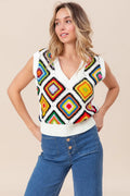 BiBi Diamond Granny Square Sweater Vest - Velora Luxury Fashion
