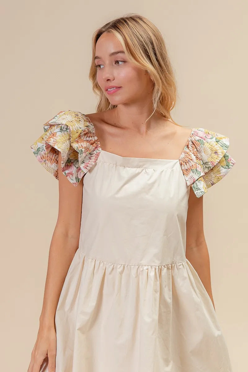 BiBi Flower Embroidered Floral Print Sleeve Dress - Velora Luxury Fashion