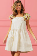 BiBi Flower Embroidered Floral Print Sleeve Dress - Velora Luxury Fashion