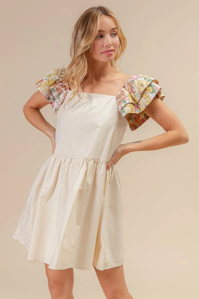 BiBi Flower Embroidered Floral Print Sleeve Dress - Velora Luxury Fashion