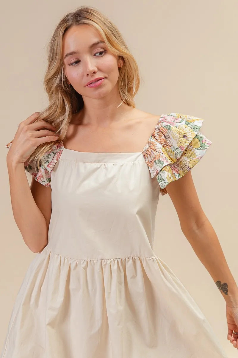 BiBi Flower Embroidered Floral Print Sleeve Dress - Velora Luxury Fashion