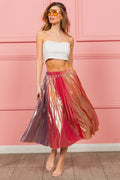 BiBi Metallic Color Block Pleats Midi Skirt - Velora Luxury Fashion