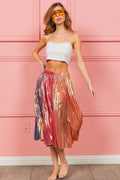 BiBi Metallic Color Block Pleats Midi Skirt - Velora Luxury Fashion