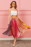 BiBi Metallic Color Block Pleats Midi Skirt - Velora Luxury Fashion