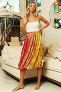BiBi Metallic Color Block Pleats Midi Skirt - Velora Luxury Fashion