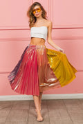 BiBi Metallic Color Block Pleats Midi Skirt - Velora Luxury Fashion