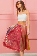 BiBi Metallic Color Block Pleats Midi Skirt - Velora Luxury Fashion