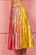 BiBi Metallic Color Block Pleats Midi Skirt - Velora Luxury Fashion