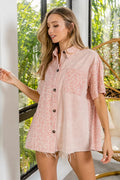 BiBi Mineral Washed Leopard Print Short Sleeve Shirt - Velora Luxury Fashion