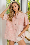 BiBi Mineral Washed Leopard Print Short Sleeve Shirt - Velora Luxury Fashion