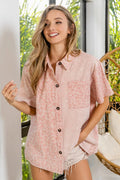 BiBi Mineral Washed Leopard Print Short Sleeve Shirt - Velora Luxury Fashion