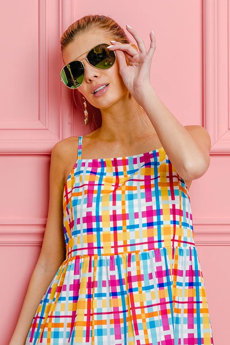 BiBi Multi Colors Plaid Sleeveless Sun Dress - Velora Luxury Fashion
