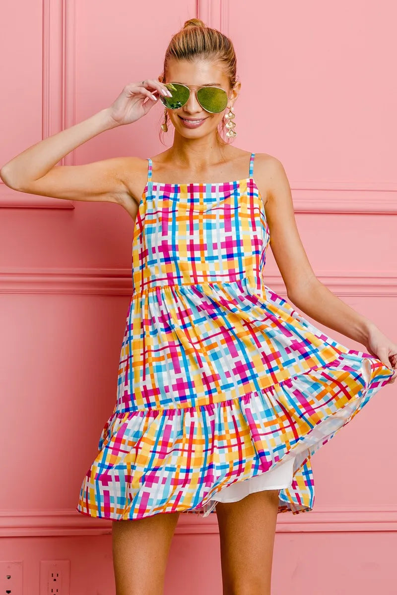 BiBi Multi Colors Plaid Sleeveless Sun Dress - Velora Luxury Fashion