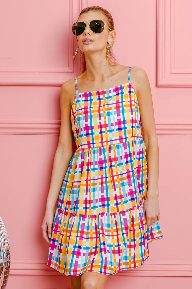 BiBi Multi Colors Plaid Sleeveless Sun Dress - Velora Luxury Fashion