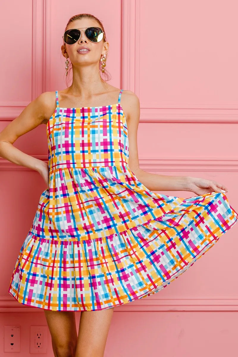 BiBi Multi Colors Plaid Sleeveless Sun Dress - Velora Luxury Fashion