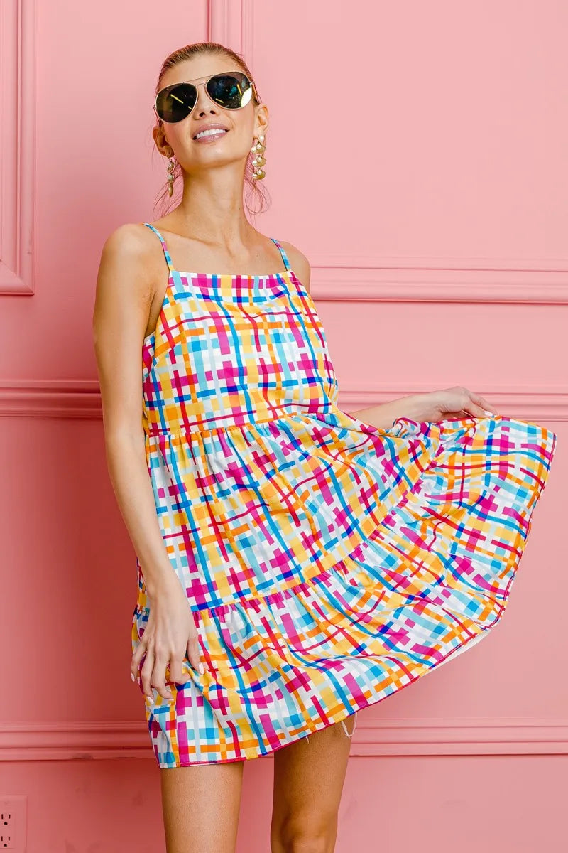 BiBi Multi Colors Plaid Sleeveless Sun Dress - Velora Luxury Fashion