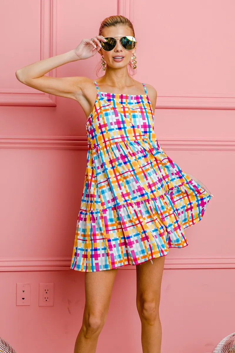 BiBi Multi Colors Plaid Sleeveless Sun Dress - Velora Luxury Fashion