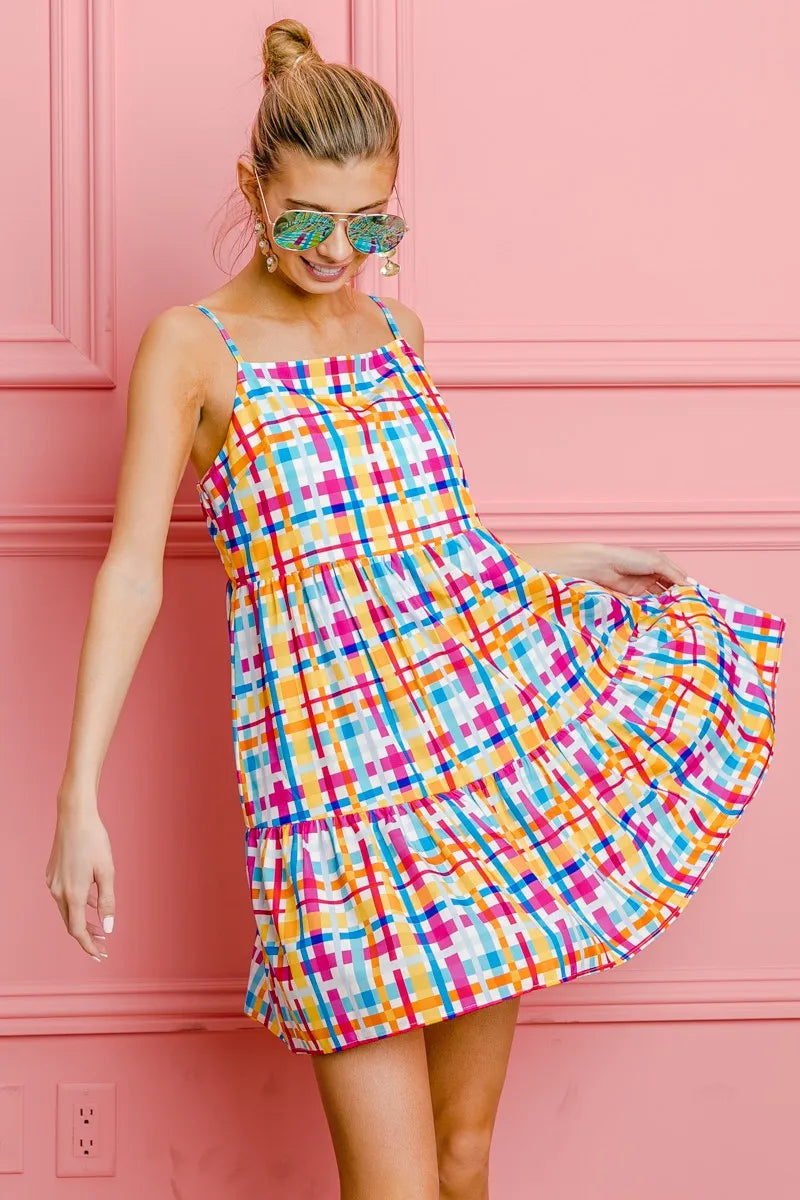 BiBi Multi Colors Plaid Sleeveless Sun Dress - Velora Luxury Fashion