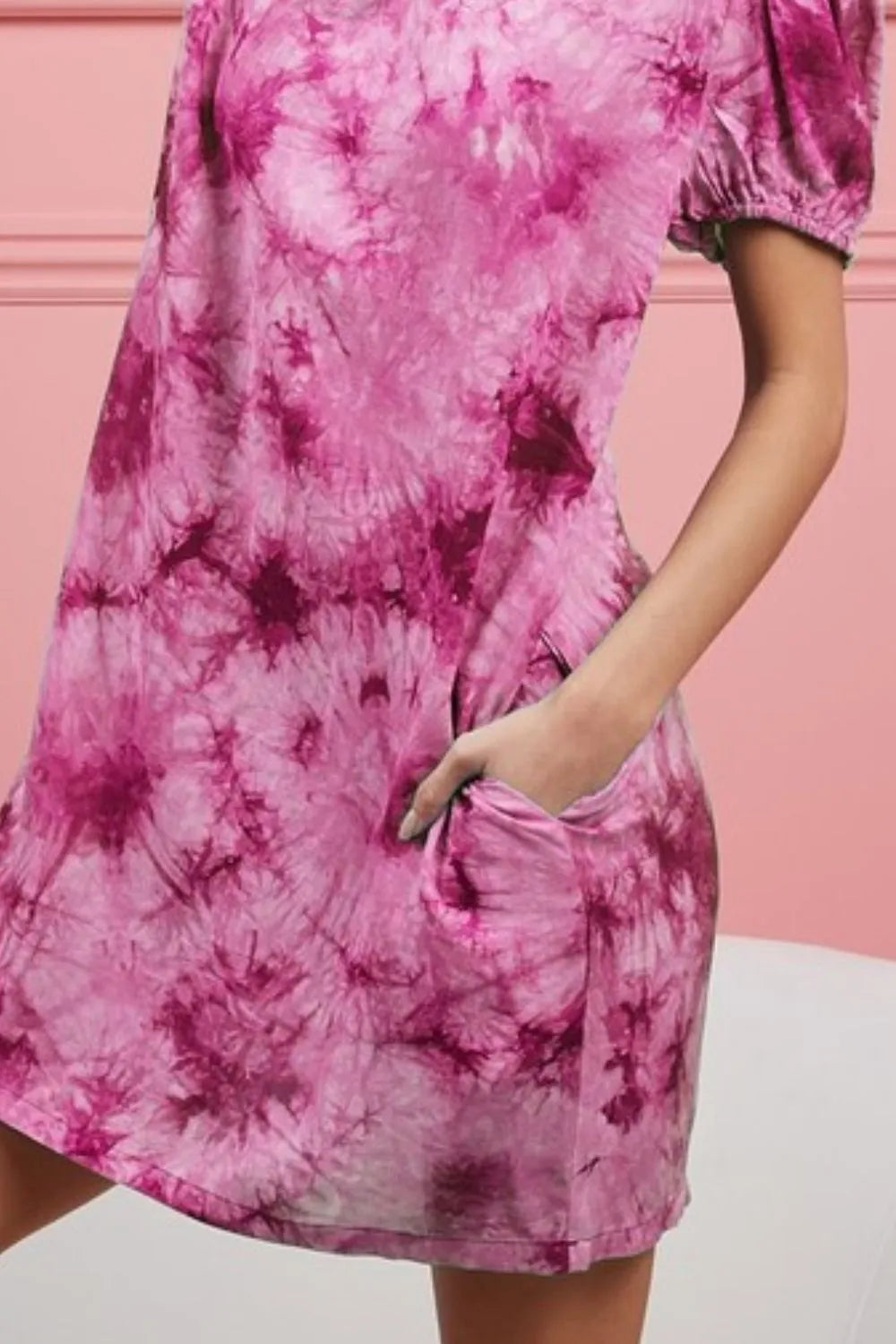 BiBi Puff Sleeve With Side Pockets Tie Dye Dress - Velora Luxury Fashion