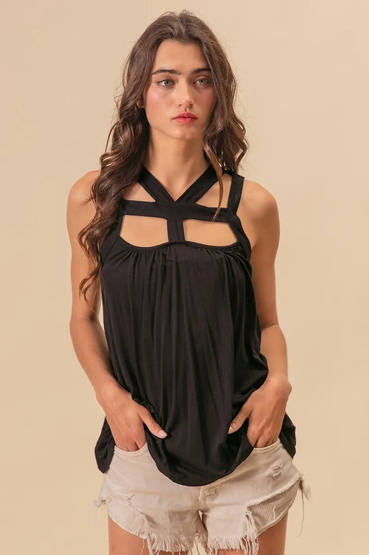 BiBi Rayon Span Jersey Cut Out with Straps Detailed - Velora Luxury Fashion