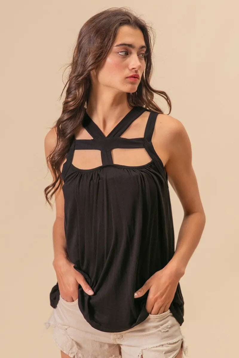 BiBi Rayon Span Jersey Cut Out with Straps Detailed - Velora Luxury Fashion