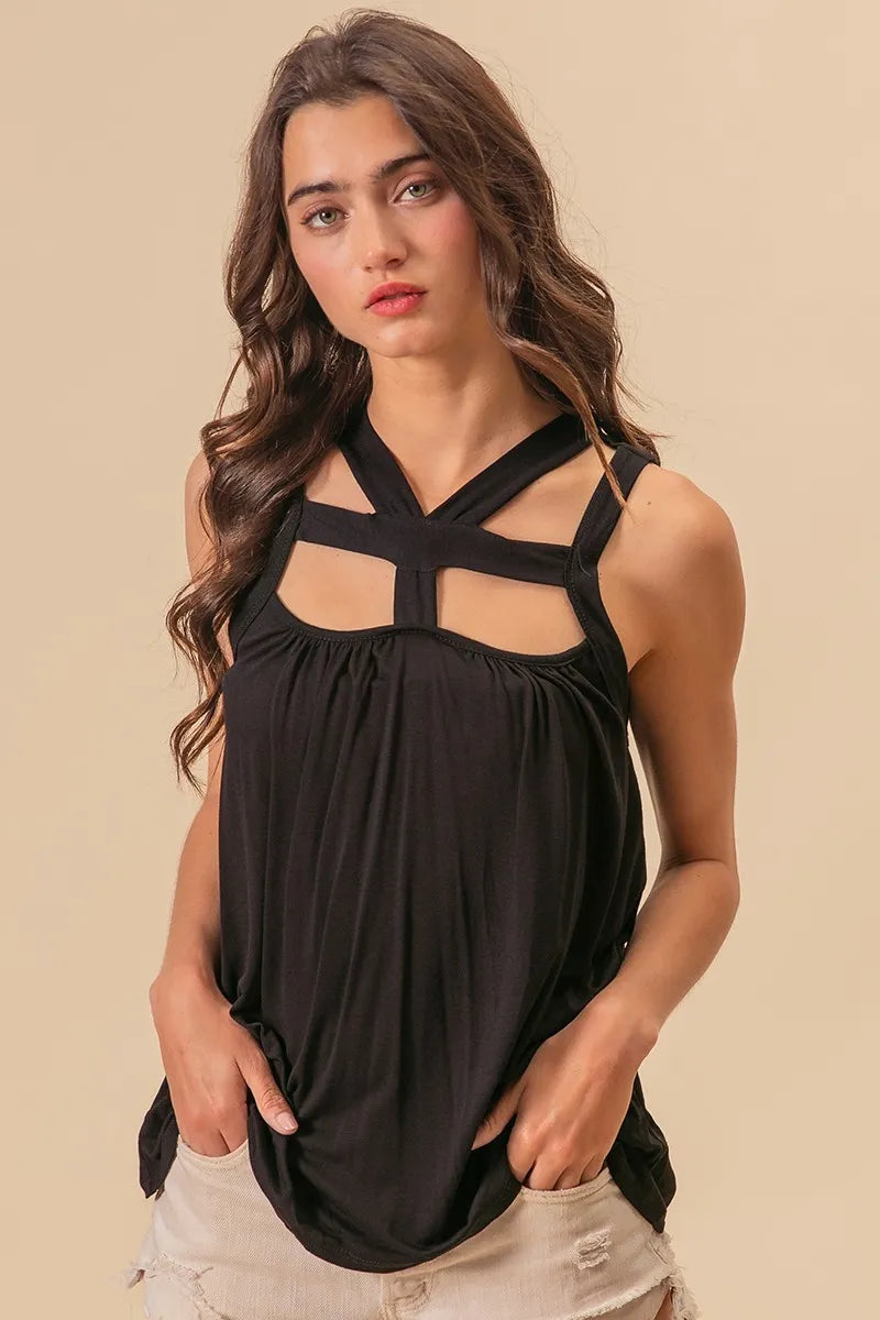 BiBi Rayon Span Jersey Cut Out with Straps Detailed - Velora Luxury Fashion