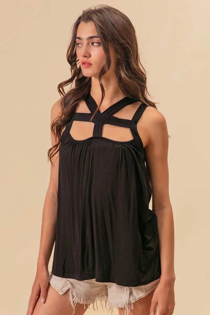 BiBi Rayon Span Jersey Cut Out with Straps Detailed - Velora Luxury Fashion