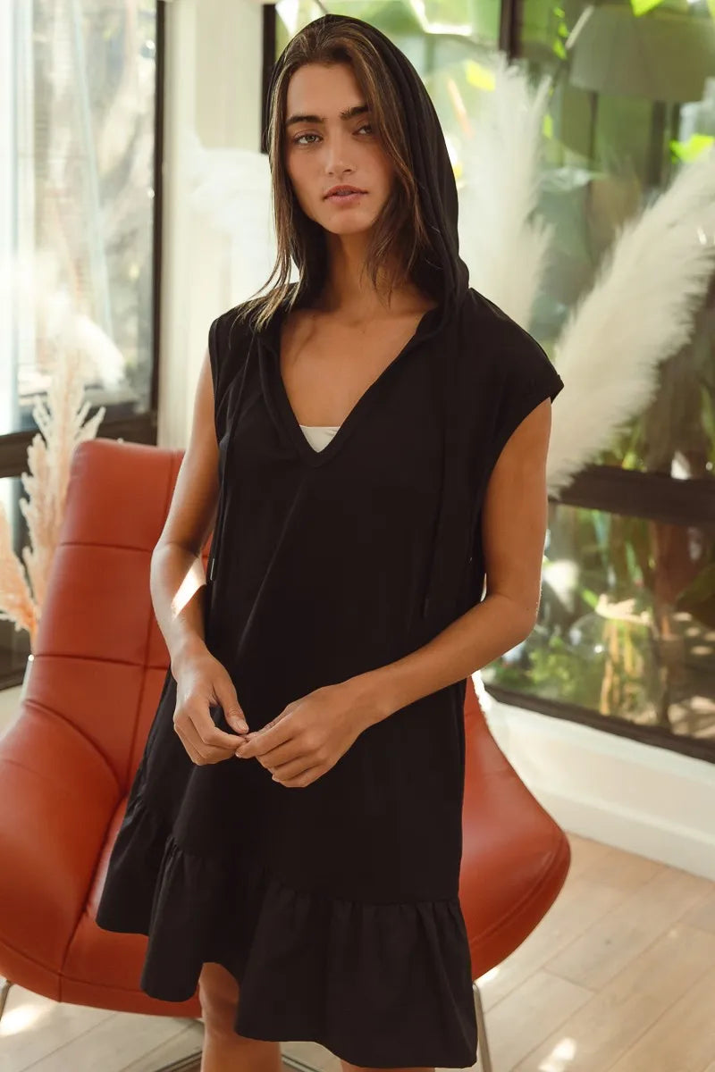 BiBi Ruffled French Terry Hooded Dress - Velora Luxury Fashion