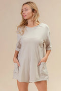 BiBi Short Sleeve Back Open Washed Romper - Velora Luxury Fashion