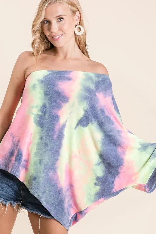 BiBi Tie Dye French Terry One Shoulder Top with Dolman - Velora Luxury Fashion